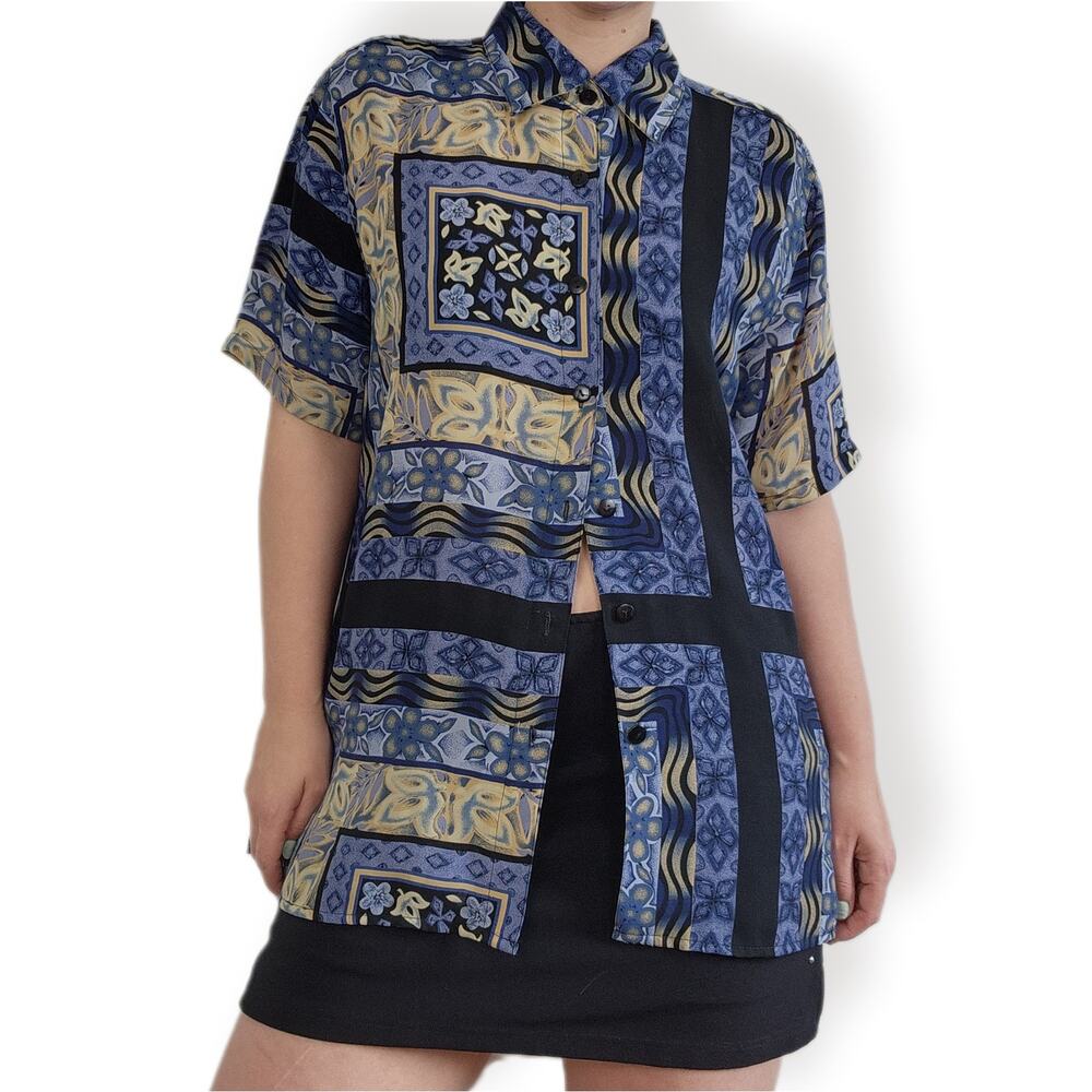 90s Vintage Tribal Semi Sheer Button Up XL